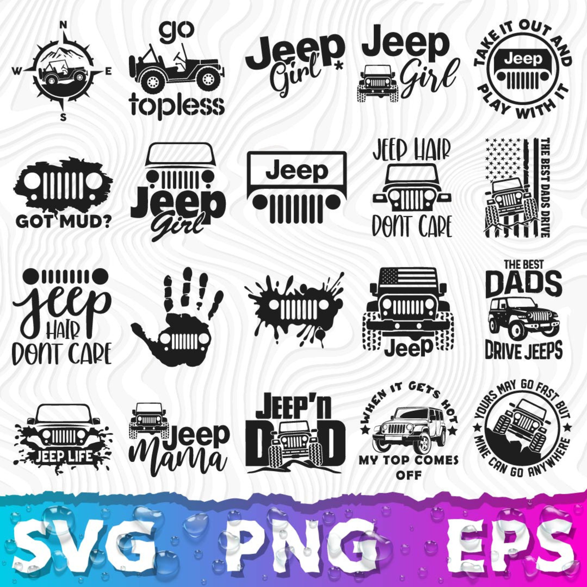 Jeep Clipart Bundle, Jeep SVG Cut Files For Cricut / Silhouette, Jeep Decals PNG