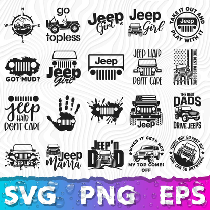 Jeep Clipart Bundle, Jeep SVG Cut Files For Cricut / Silhouette, Jeep Decals PNG