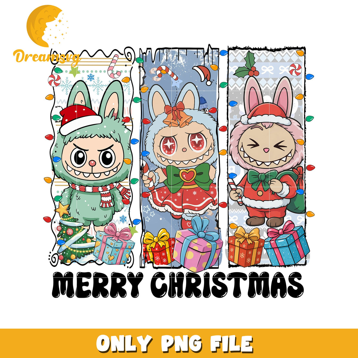 Labubu merry png, white christmas png, cartoon png