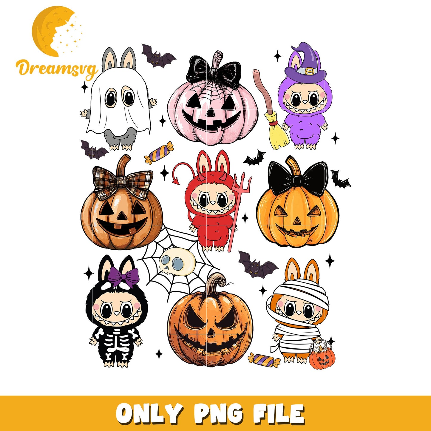 Labubu scary costumes design png, halloween costumes png, halloween movies png