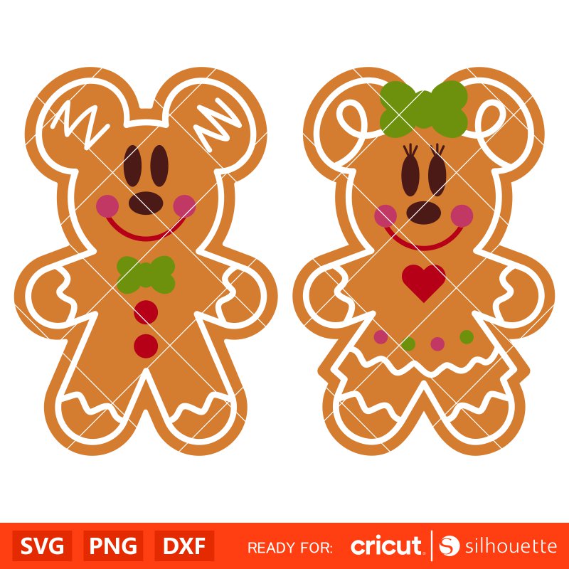 Layered Mickey &amp; Minnie Gingerbread Svg, Christmas Svg, Disney Christmas Svg, Santa Claus Svg, Cricut, Silhouette Vector Cut File