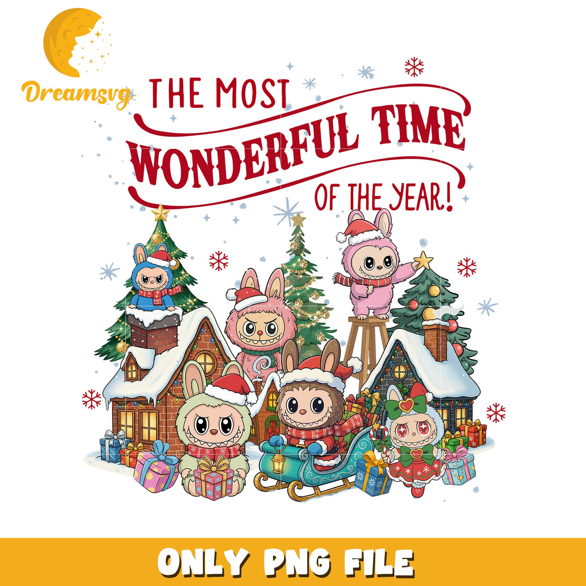 Lbubu christmas png, white christmas png, cartoon png