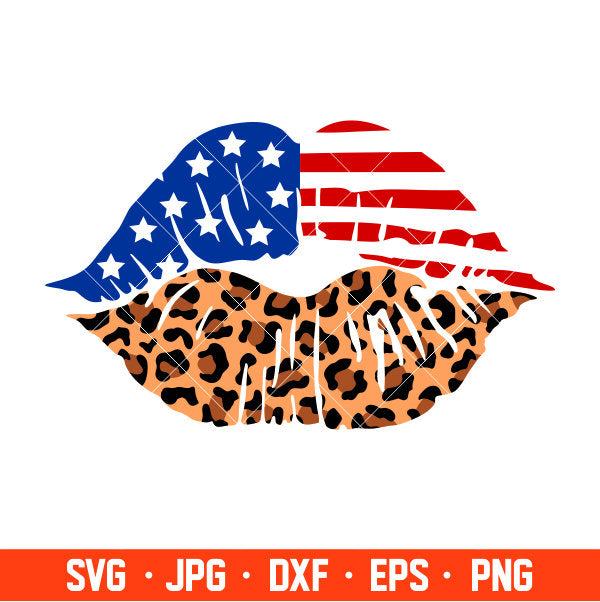 Leopard American Flag Lips Svg, 4th of July Svg, Patriotic Svg, Independence Day Svg, USA Svg, Cricut, Silhouette Vector Cut File