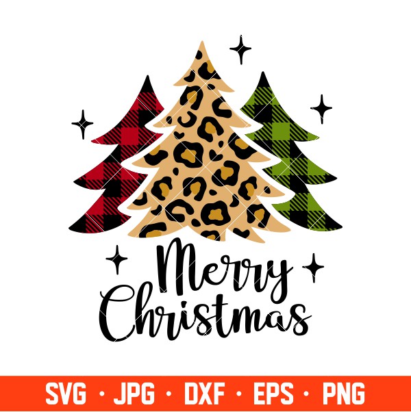 Leopard Christmas Trees Svg, Merry Christmas Svg, Buffalo Plaid Svg, Cricut, Silhouette Vector Cut File