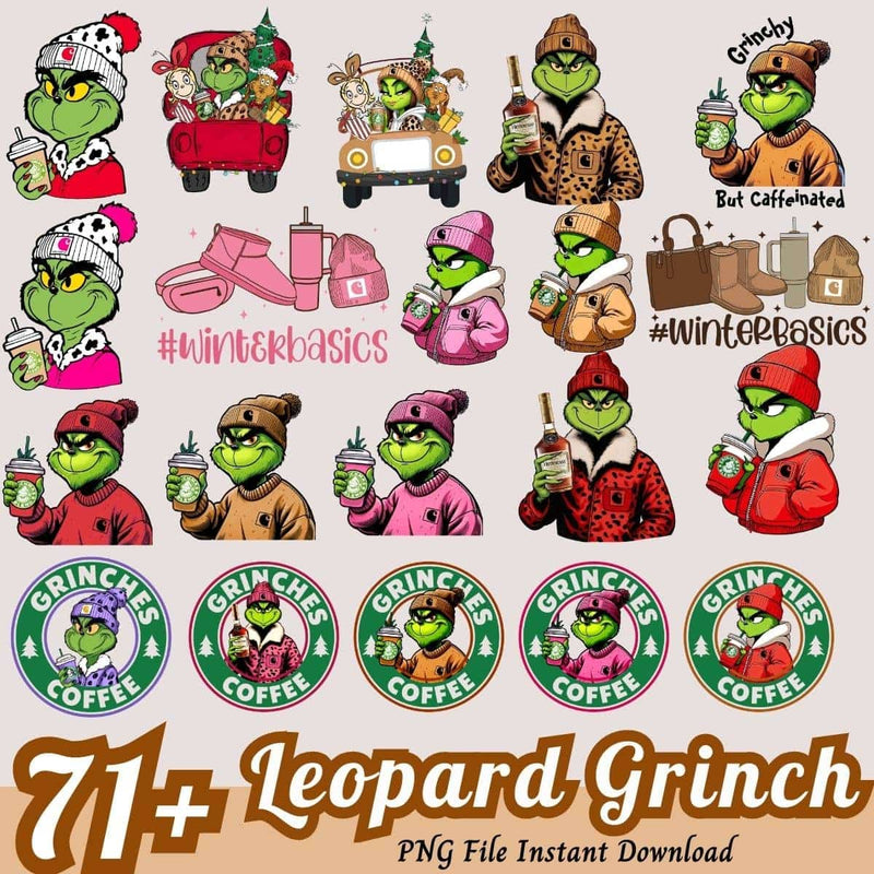 Leopard Boujee Grinch Bundle PNG 71+Grinch Bougie PNG Instant Download