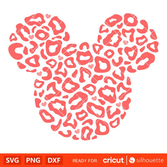 Leopard Skin Mickey Svg, Mickey Head Svg, Minnie Mouse Svg, Disney Svg, Cricut, Silhouette Vector Cut File
