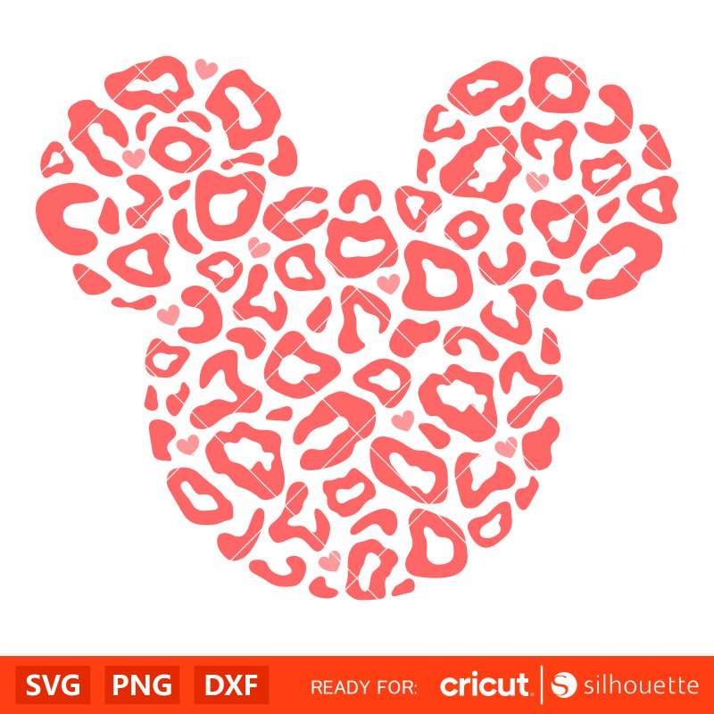 Leopard Skin Mickey Svg, Mickey Head Svg, Minnie Mouse Svg, Disney Svg, Cricut, Silhouette Vector Cut File