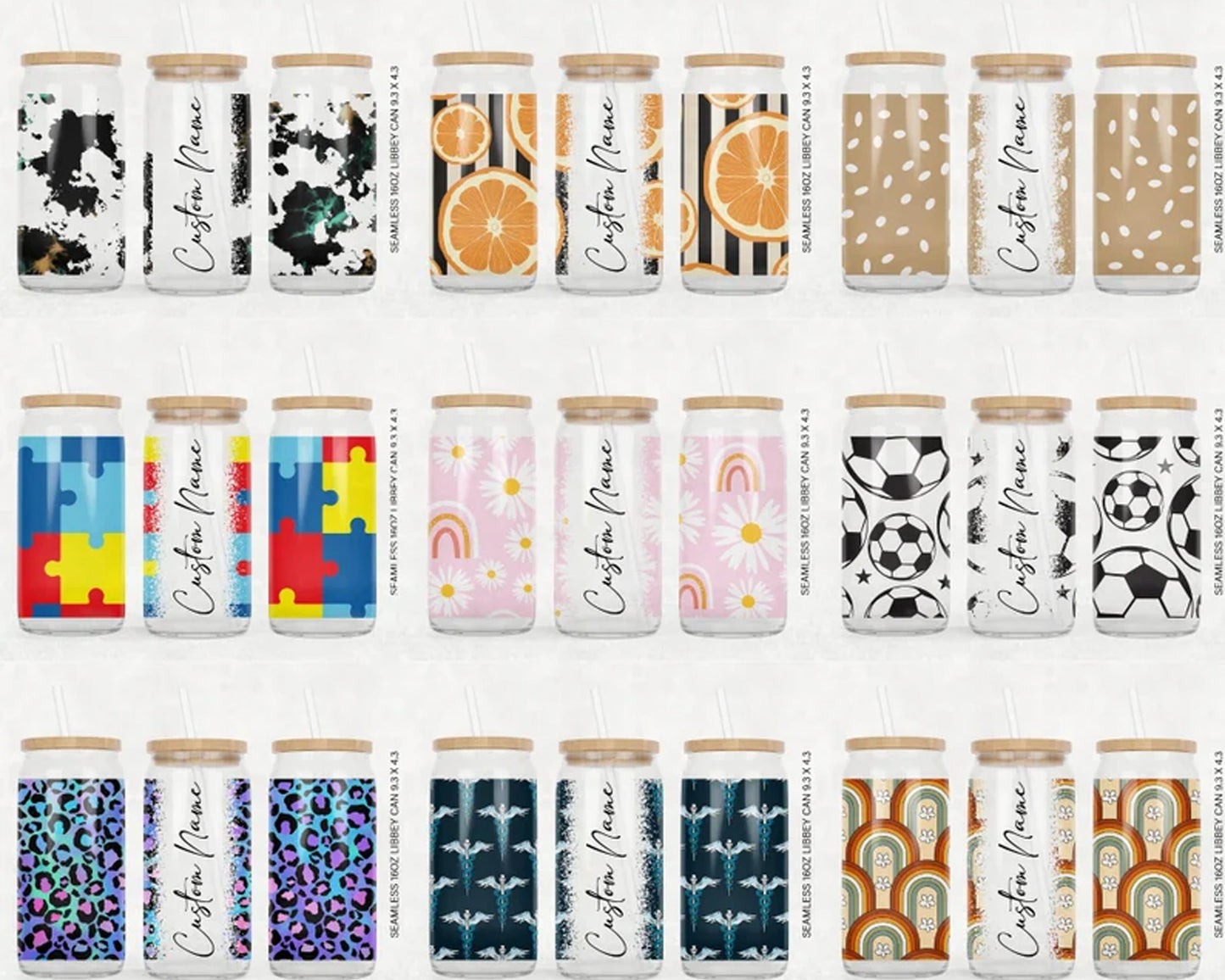 250+ MEGA BUNDLE 16oz Libbey Glass Can Tumbler Seamless Sublimation Designs, Glass Can Wrap png, Libbey Can Template, 16oz Libbey Wrap PNG