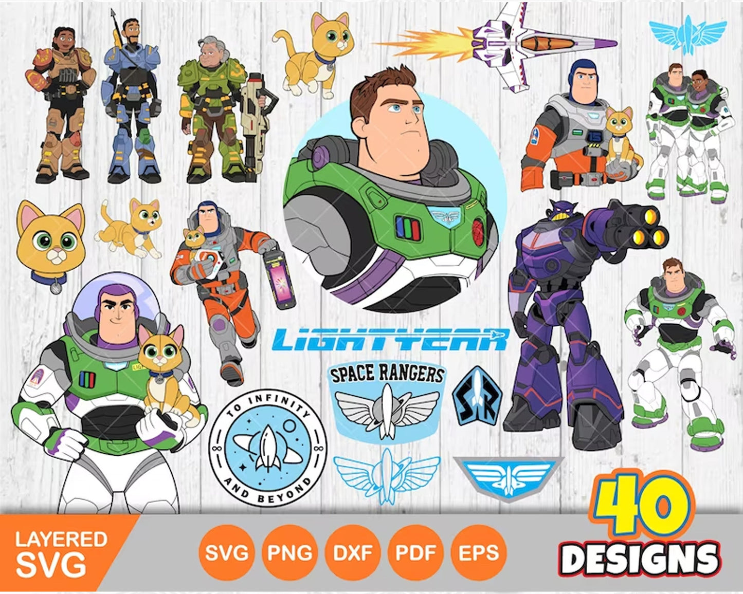 Lightyear SVG Layered Images Clipart PNG Instant Digital Download Buzz Lightyear cat Sox cricut shirts crafts