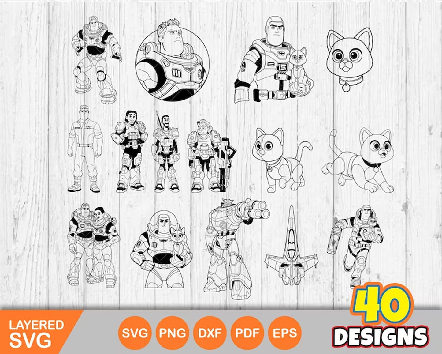Lightyear SVG Layered Images Clipart PNG Instant Digital Download Buzz Lightyear cat Sox cricut shirts crafts
