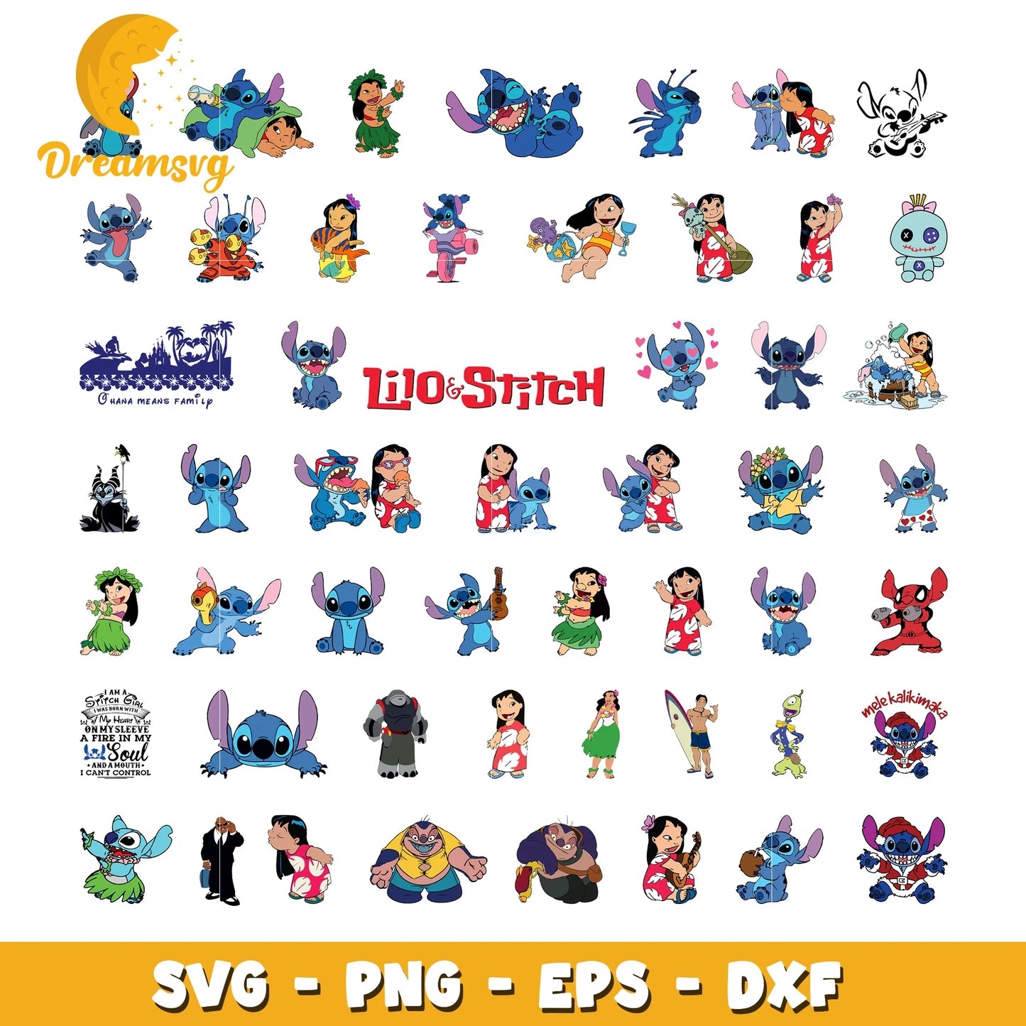 Lilo & Stitch 100 Cliparts Bundle, Lilo and Stitch SVG Cut Files for Cricut / Silhouette, PNG DXF, instant download