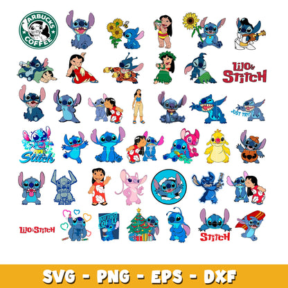 Lilo & Stitch 100 Cliparts Bundle, Lilo and Stitch SVG Cut Files for Cricut / Silhouette, PNG DXF, instant download