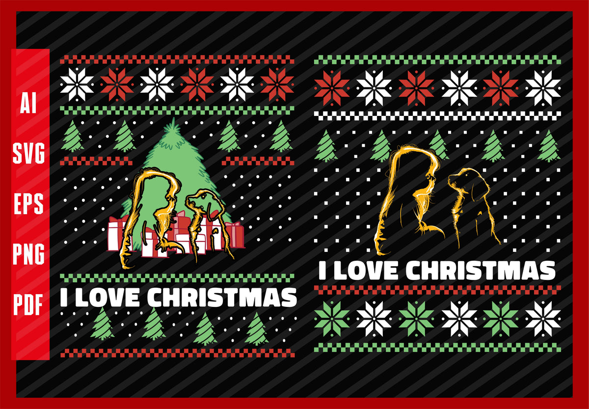 Little Girl with Dog - Dogs Pet Animal Lover Design, Dog Lover, I Love Christmas T-Shirt Design Eps, Ai, Png, Svg and Pdf Printable Files