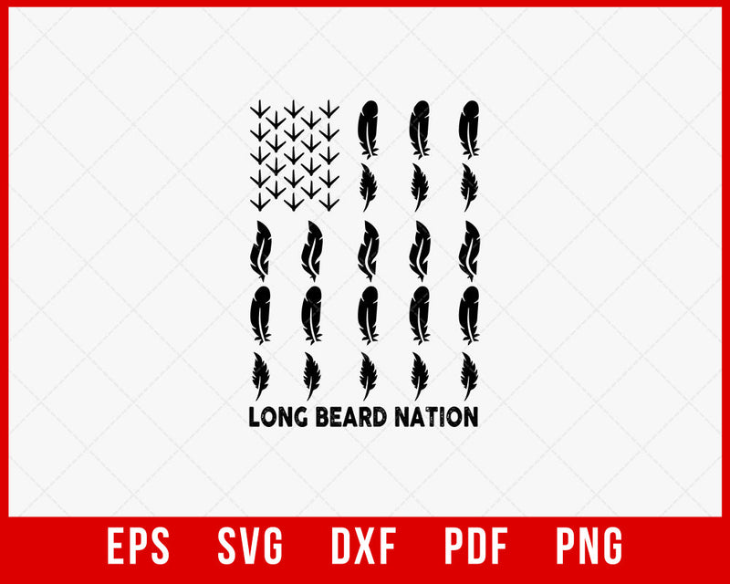 Long Beard Nation Turkey Gobble Hunting SVG Cutting File Digital Download