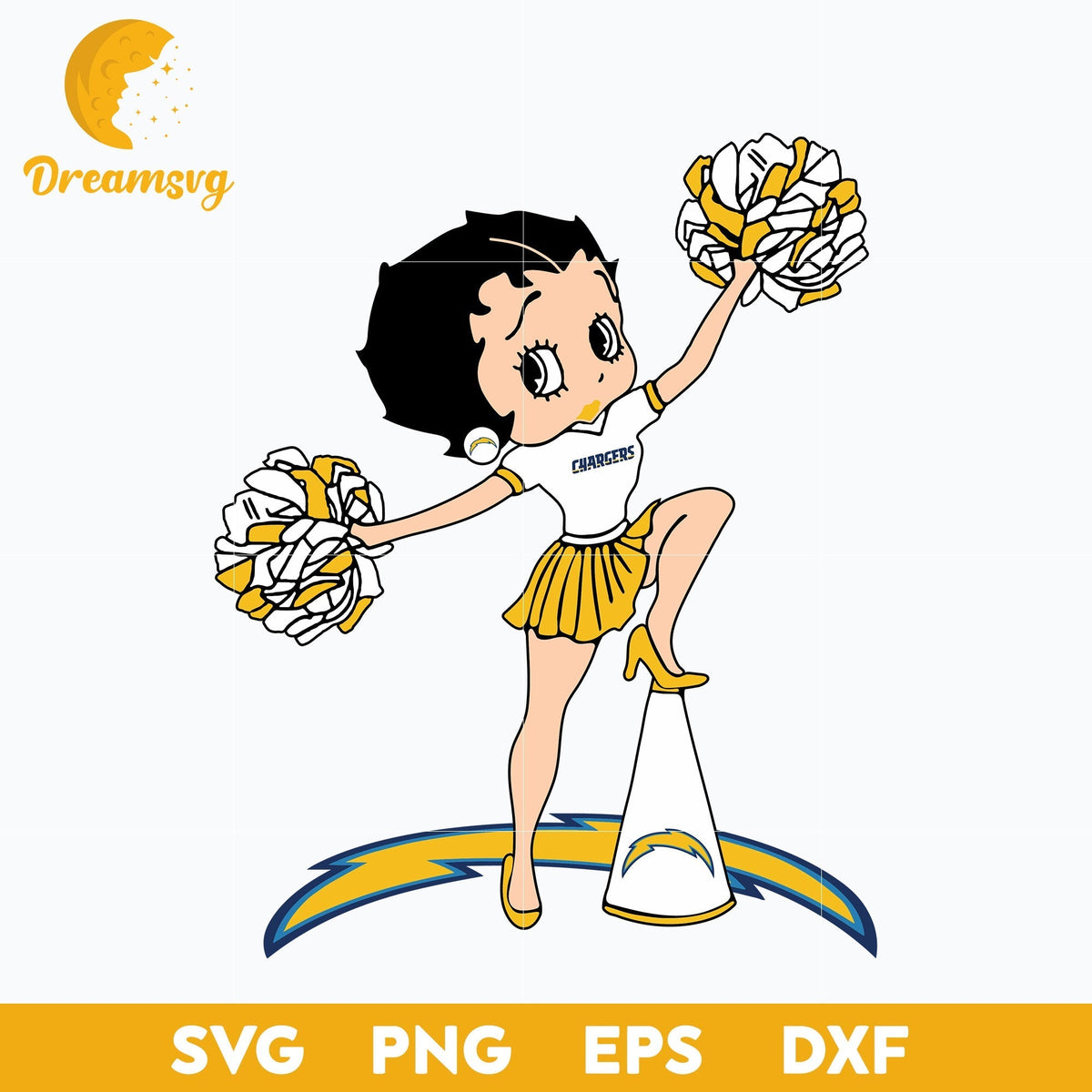 Los Angeles Chargers Betty Boop Cheerleader Nfl Svg, Los Angeles Chargers Svg, Sport Svg, Nfl Svg, Png, Dxf, Eps Digital File.