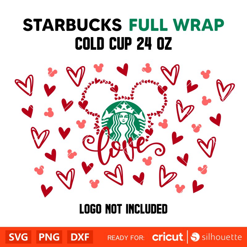 Love Mickey Mouse Full Wrap Svg, Starbucks Svg, Coffee Ring Svg, Cold Cup Svg, Cricut, Silhouette Vector Cut File