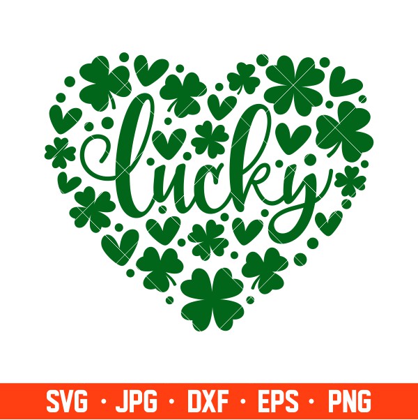 Lucky Clovers Heart Svg, Lucky Svg, Irish Svg, Clover Svg, Cricut, Silhouette Vector Cut File