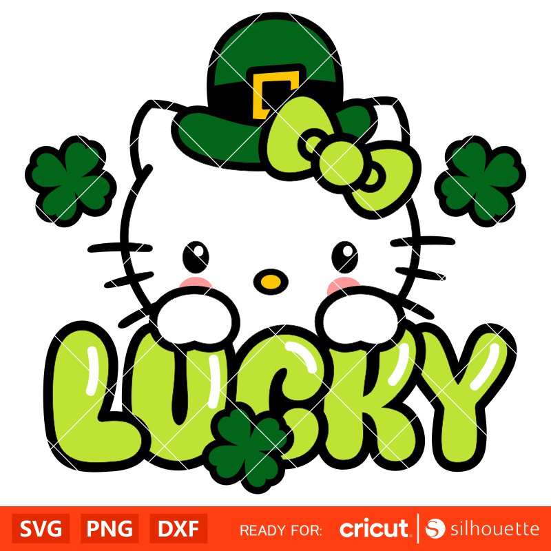 Lucky Hello Kitty Svg, Hello Kitty St. Patrick’s Day Svg for Cricut, Silhouette Vector Cut Files