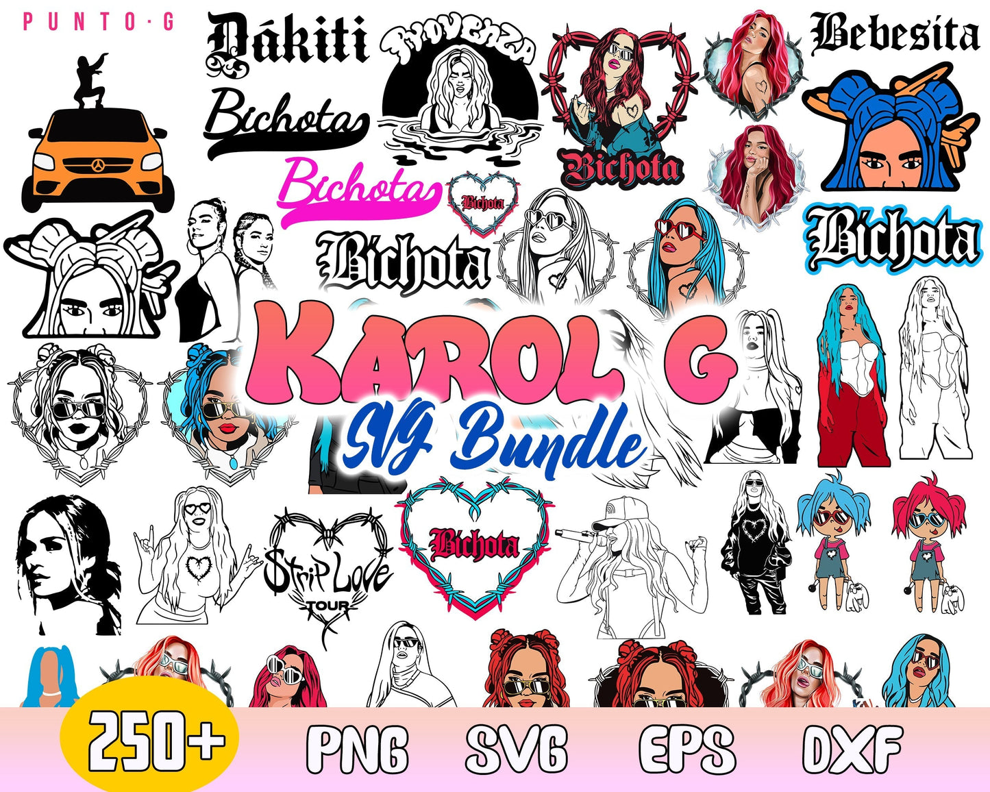 250+ Bundle Karol G red hair svg, Karol G Bichota singer png files, Silhouette, Digital download