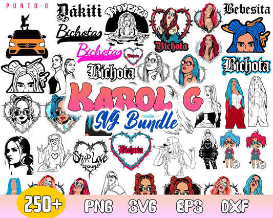 250+ Bundle Karol G red hair svg, Karol G Bichota singer png files, Silhouette, Digital download