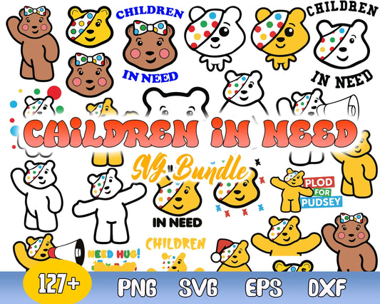 127 Children in Need Svg Bundle, Children in Need Svg Png, Pudsey bear Svg Png, Cricut, Silhouette