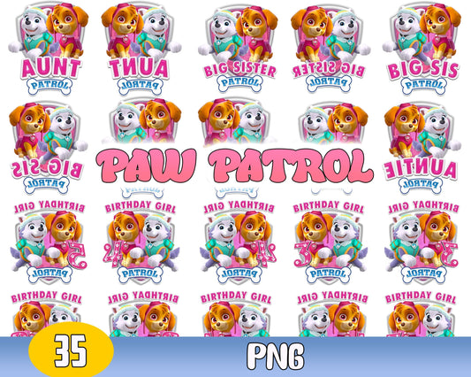 35 Paw Patrol PNG Bundle, Birthday girl png, Bundle designs, digital download.