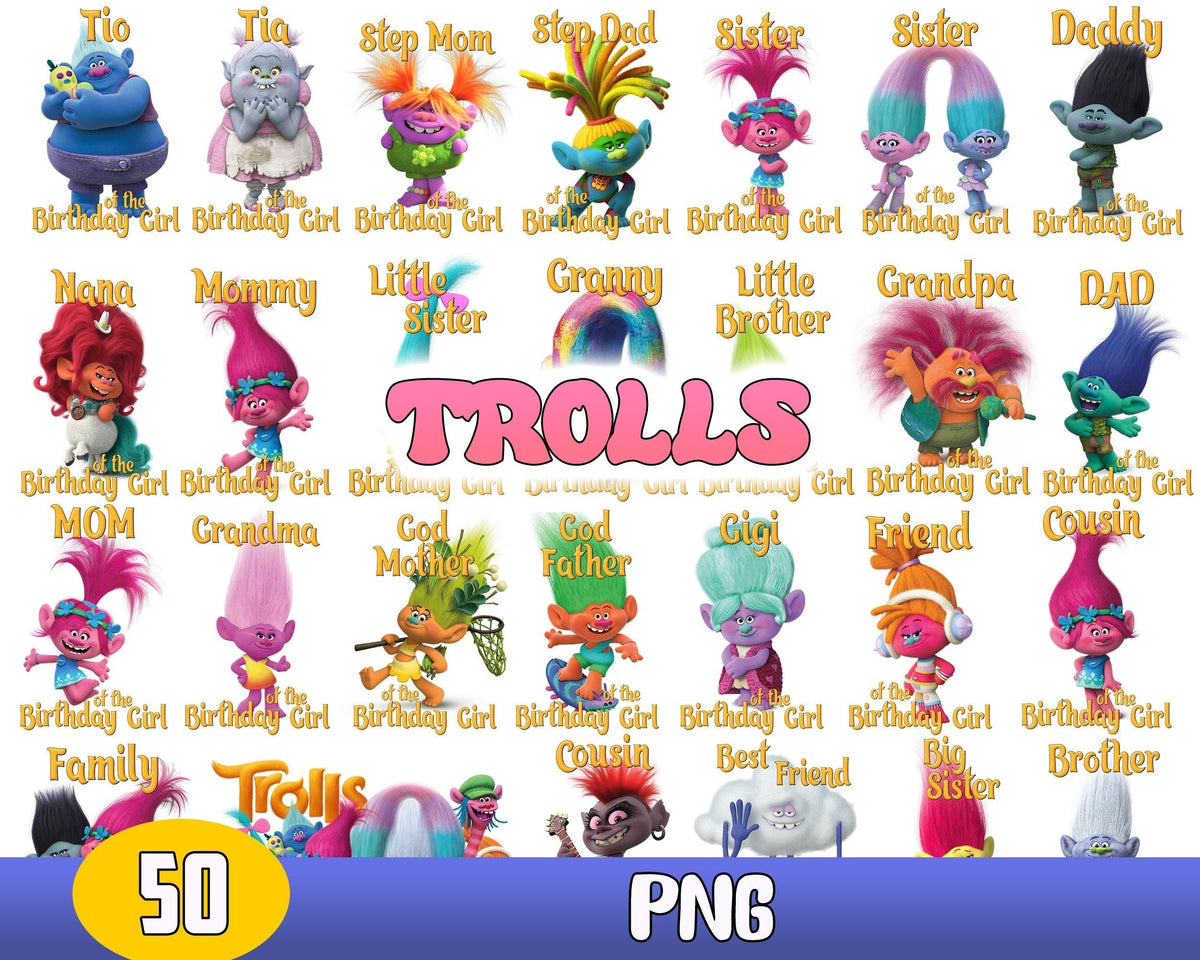 Trolls Birthday PNG Bundle, Birthday Trolls PNG, Trolls Vector Files