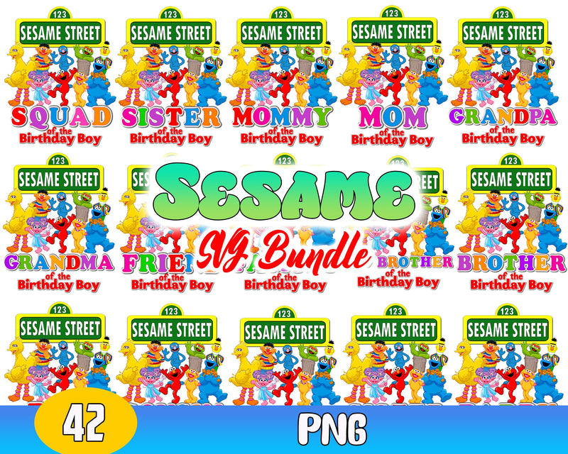 21+ Sesame PNG Bundle, Sesame street png, Bundle birthday boy designs, digital download.