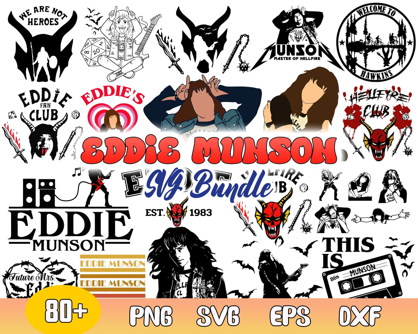 80+ Bundle Eddie Muson characters, Stranger Things Svg, Cricut Svg, Engraving File, Instant Download