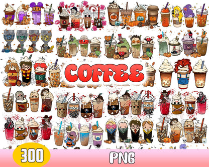 Mega 300+ Coffee PNG bundle, Halloween coffee digital bundle, Disney designs bundle in PNG formats, Digital files