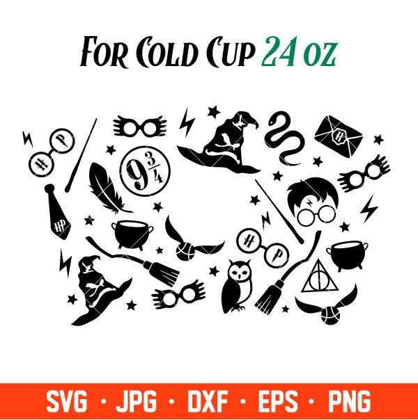 Magic Wizard Full Wrap Svg, Starbucks Svg, Coffee Ring Svg, Cold Cup Svg, Cricut, Silhouette Vector Cut File