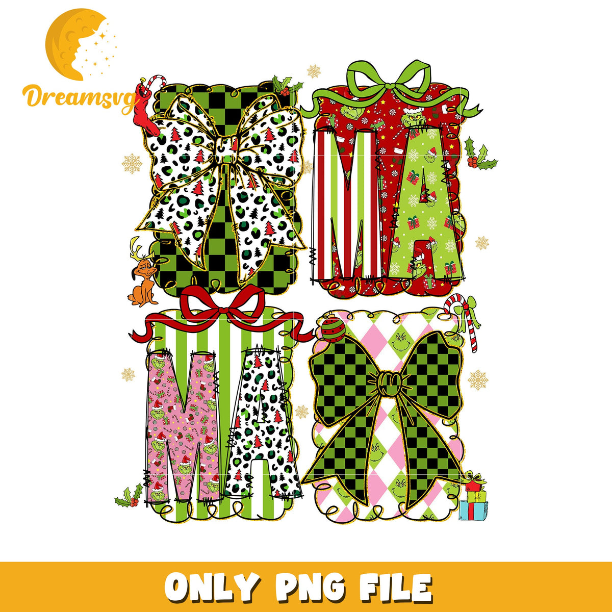 Mama Grinch png, christmas lights png, christmas music png