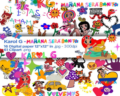 Manana sera bonito Digital Papers, Karol G Backgrounds, mañana sera bonito Papers, Scrapbook, Printable tropical digital paper