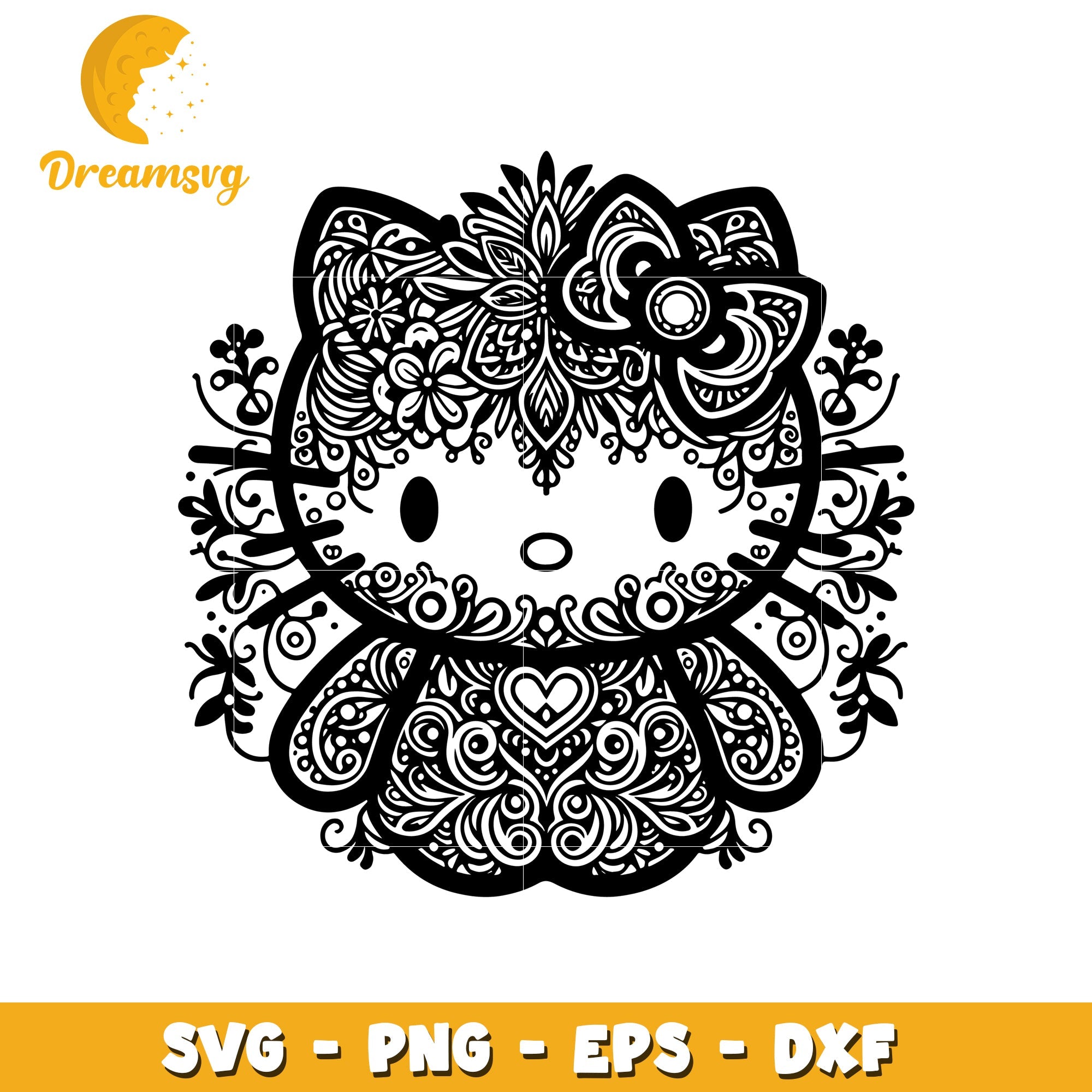 Mandala Hello Kitty character svg, Hello Kitty svg, cartoon svg