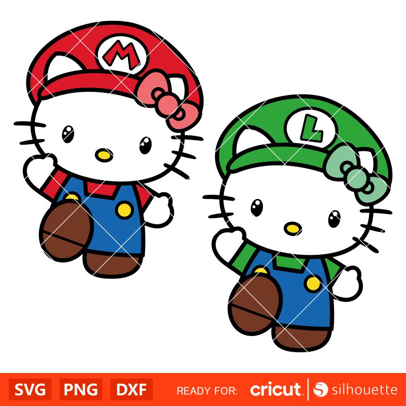 Mario & Luigi Hello Kitty Svg Bundle, Super Mario & Luigi Svg, Mario Bros Svg