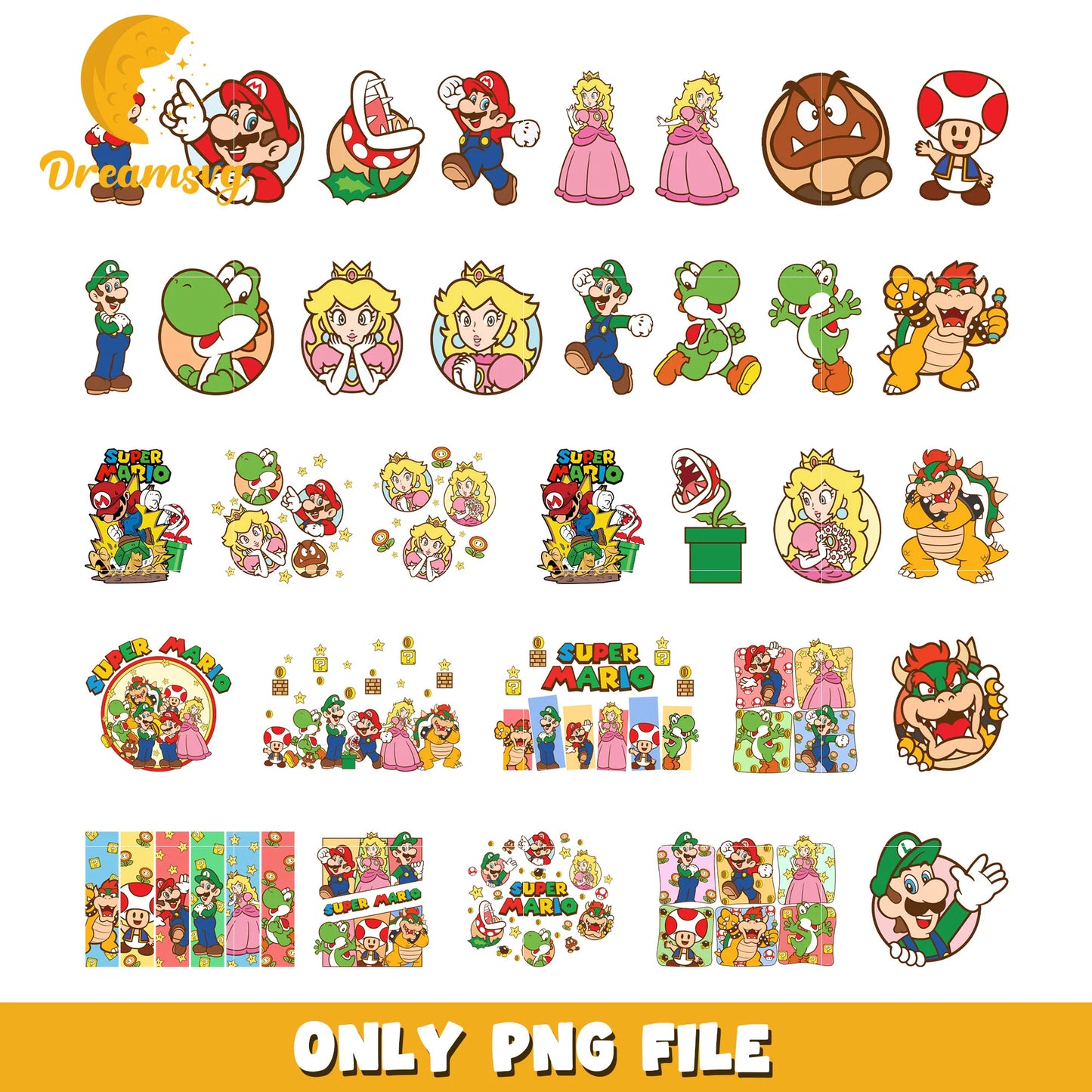 Super Mario SVG Bundle, Mario Birthday SVG, Super Mario Alphabet SVG, Mario Bros Clipart PNG Vector Files