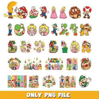 Super Mario SVG Bundle, Mario Birthday SVG, Super Mario Alphabet SVG, Mario Bros Clipart PNG Vector Files