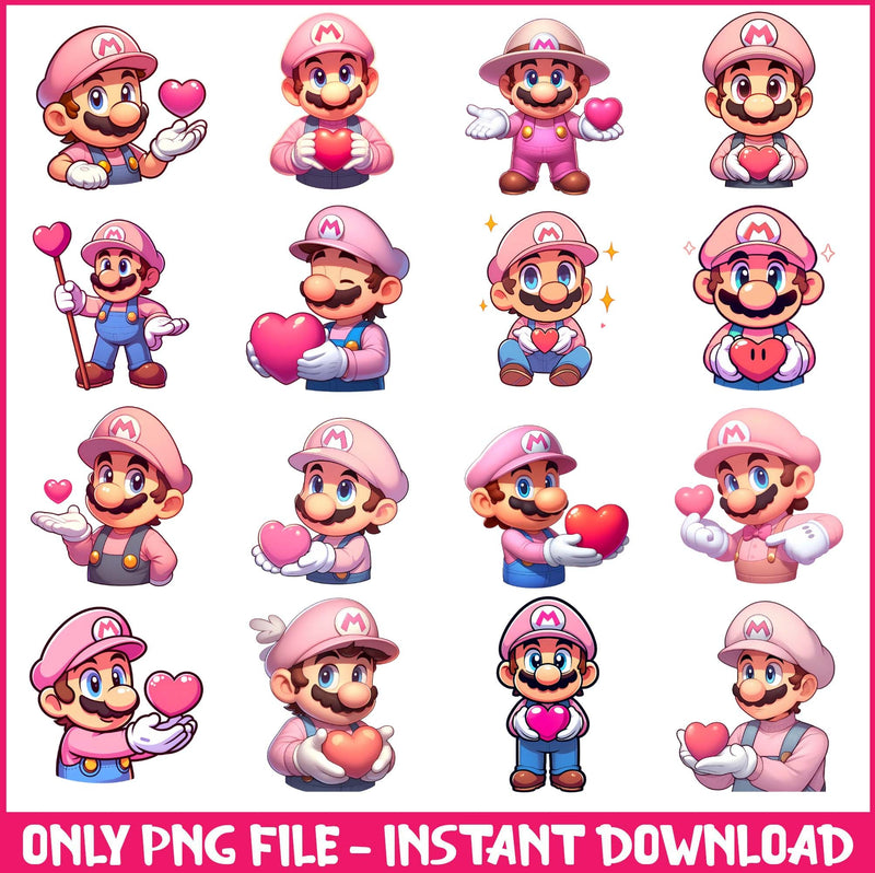 Supper Mario valentine bundle png, Cartoon valentine bundle