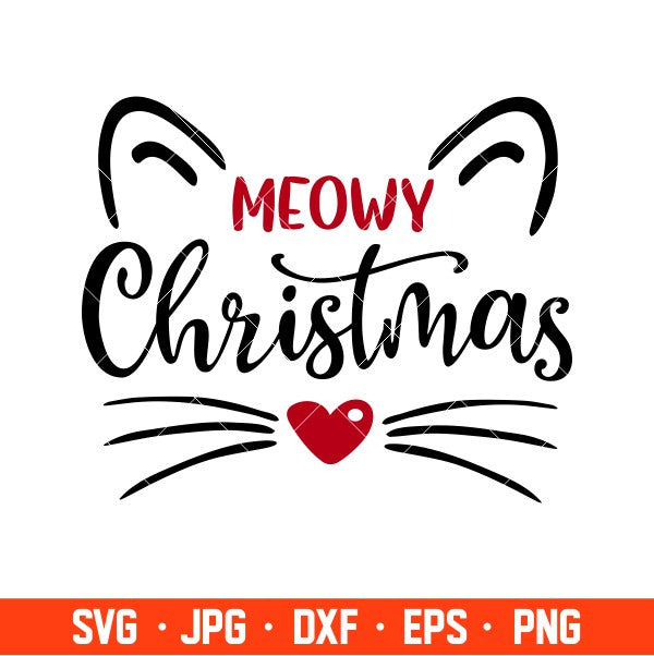 Meowy Christmas Svg, Christmas Cat Svg, Merry Christmas Svg, Cricut, Silhouette Vector Cut File