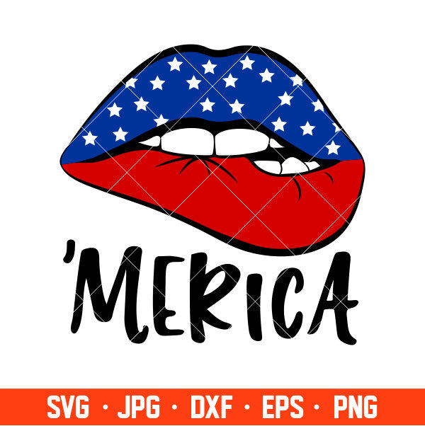 Merica Lips Svg, 4th of July Svg, Patriotic Svg, Independence Day Svg, USA Svg, Cricut, Silhouette Vector Cut File