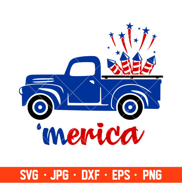 Merica Truck Fireworks Svg, 4th of July Svg, Patriotic Svg, Independence Day Svg, USA Svg, Cricut, Silhouette Vector Cut File