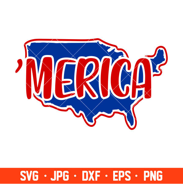 Merica Usa Map Svg, 4th of July Svg, Patriotic Svg, Independence Day Svg, USA Svg, Cricut, Silhouette Vector Cut File