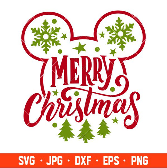 Merry Christmas Mickey Svg, Christmas Svg, Merry Christmas Svg, Cricut, Silhouette Vector Cut File