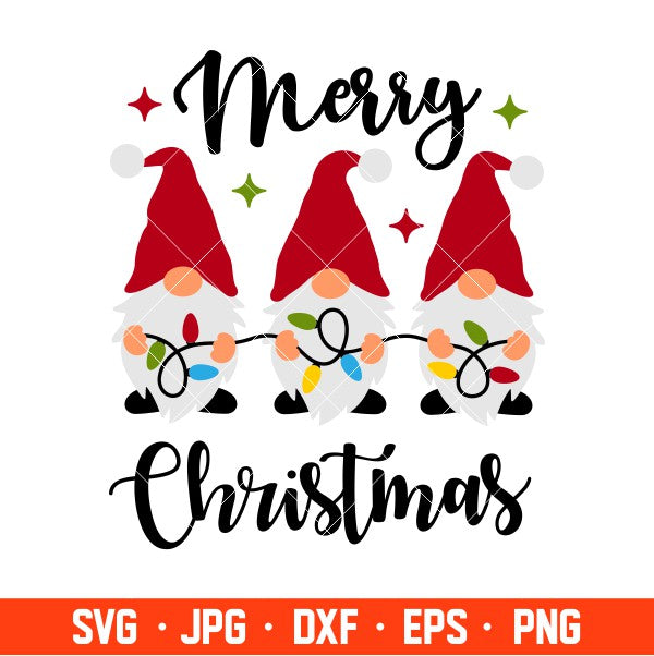 Merry Christmas Gnomes Svg, Christmas Lights Svg, Merry Christmas Svg, Cricut, Silhouette Vector Cut File