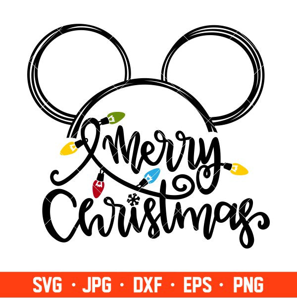 Merry Christmas Lights Mickey Mouse Svg, Free Svg, Daily Freebies Svg, Cricut, Silhouette Vector Cut File