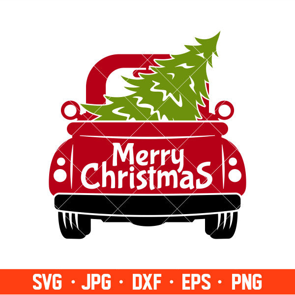 Merry Christmas Red Truck Back Svg, Merry Christmas Svg, Red vintage Truck Svg, Christmas Svg, Cricut, Silhouette Cut File