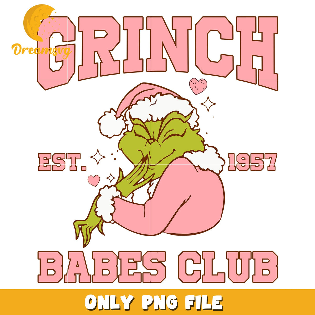 Merry est 1957 babes club png, pink grinch sweater png
