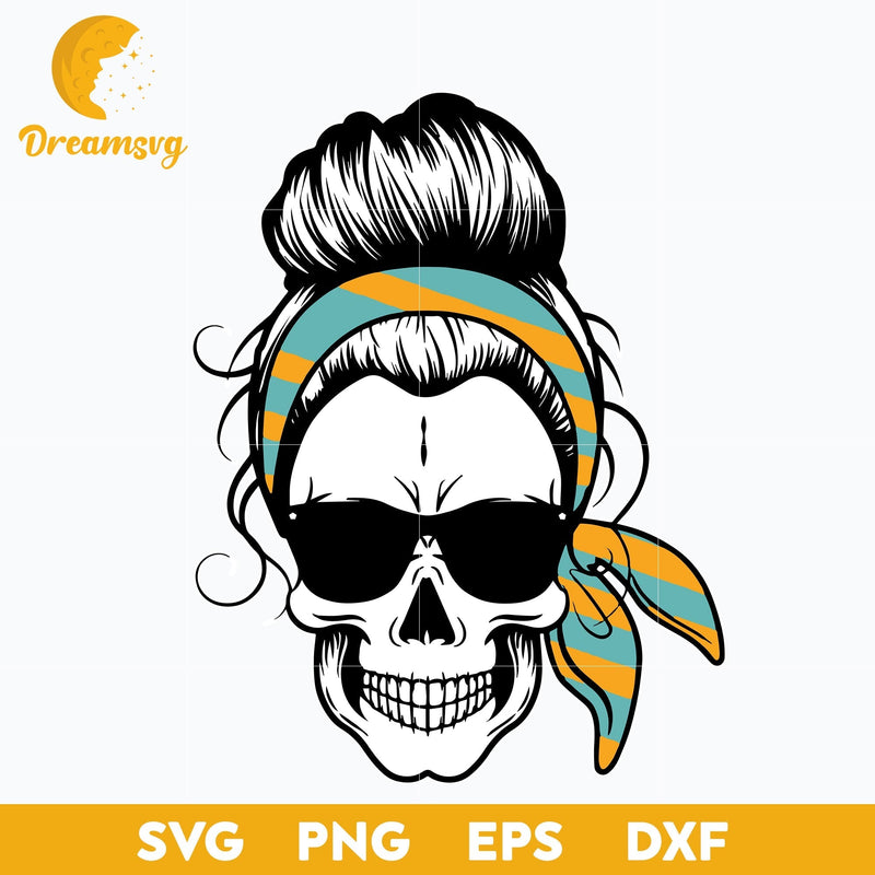 Messy Bun Skull Retro Bandana Halloween svg, Halloween svg, png, dxf, eps digital file.