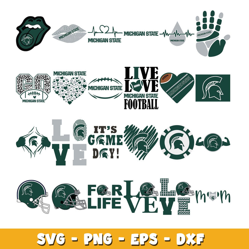 Michigan State Spartans love Bundle svg, Michigan State Spartans logo svg, ncaa svg