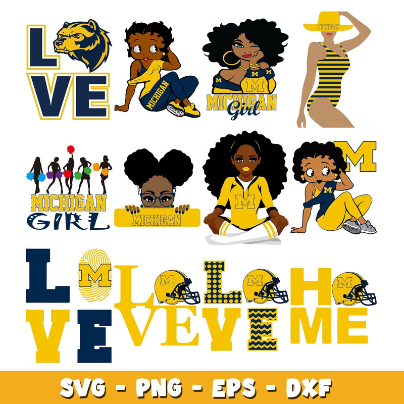 Michigan Wolverines girl Bundle svg, Michigan Wolverines logo svg, ncaa svg